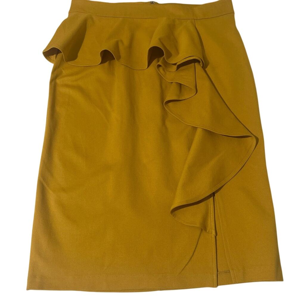 Ashley Stewart Ruffle point Hi rise Pencil gold skirt  size 14/16 Brand NWT